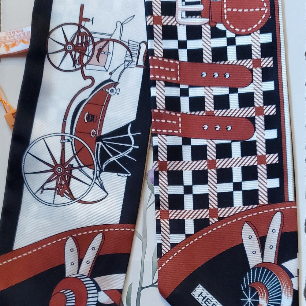Graphic 100% Silk Twilly, Scarf, Hair Tie-Nonbranded